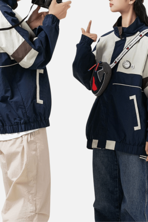 Style Core Aesthetics, New Style Trends Colorblock Stand Collar Jacket