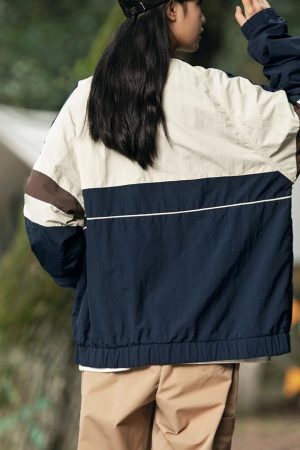 Style Core Aesthetics, New Style Trends Colorblock Stand Collar Jacket