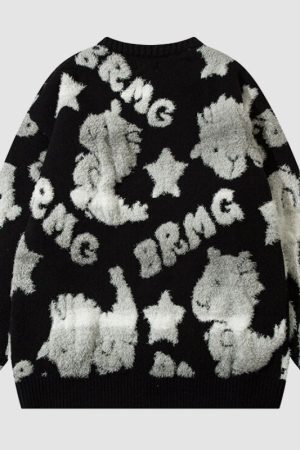 Style Core Aesthetics, New Style Trends Colorful Dinosaur Jacquard Pullover