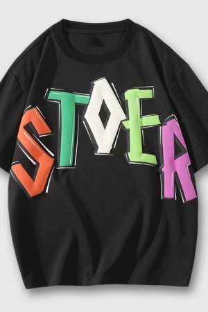Style Core Aesthetics, New Style Trends Colorful Letter Graphic Tee