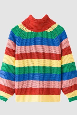 Style Core Aesthetics, New Style Trends Colorful Striped Turtleneck Sweater
