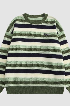 Style Core Aesthetics, New Style Trends Contrast Color Striped Vintage Knit Sweater
