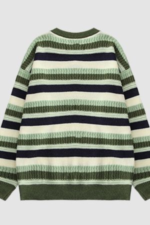Style Core Aesthetics, New Style Trends Contrast Color Striped Vintage Sweater