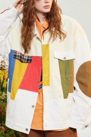 Style Core Aesthetics, New Style Trends Contrast Patchwork Jacket