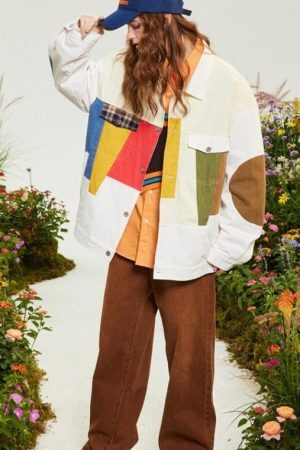 Style Core Aesthetics, New Style Trends Contrast Patchwork Jacket