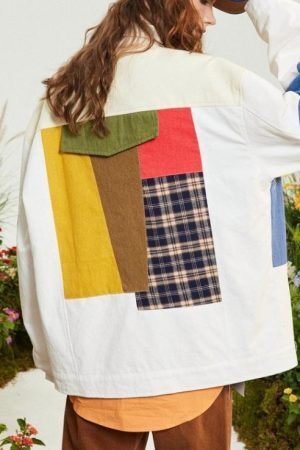 Style Core Aesthetics, New Style Trends Contrast Patchwork Jacket