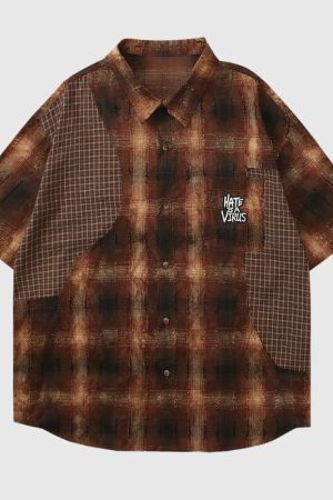 Style Core Aesthetics, New Style Trends Contrast Patchwork Plaid Shirts