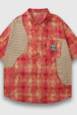 Style Core Aesthetics, New Style Trends Contrast Patchwork Plaid Shirts