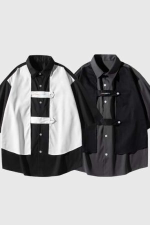 Style Core Aesthetics, New Style Trends Contrast Patchwork Shirts