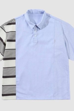 Style Core Aesthetics, New Style Trends Contrast Stripe Patchwork Shirts