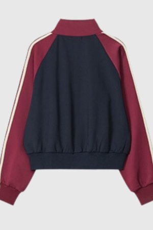 Style Core Aesthetics, New Style Trends Contrast Stripe Sleeve Short Collar Jacket