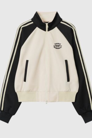 Style Core Aesthetics, New Style Trends Contrast Stripe Sleeve Short Collar Jacket