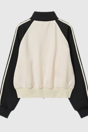 Style Core Aesthetics, New Style Trends Contrast Stripe Sleeve Short Collar Jacket