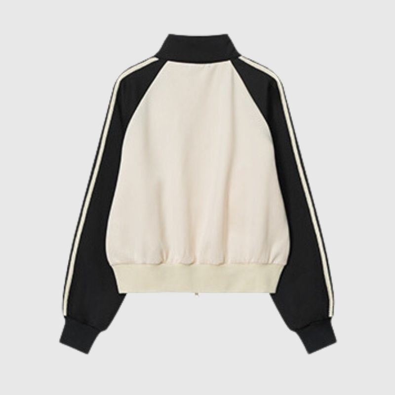 Style Core Aesthetics, New Style Trends Contrast Stripe Sleeve Short Collar Jacket Style Core Aesthetics, New Style Trends Contrast Stripe Sleeve Short Collar Jacket