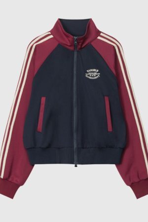 Style Core Aesthetics, New Style Trends Contrast Stripe Sleeve Short Collar Jacket