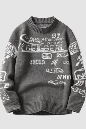 Style Core Aesthetics, New Style Trends Cool Graffiti Knit Sweater