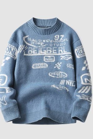 Style Core Aesthetics, New Style Trends Cool Graffiti Knit Sweater