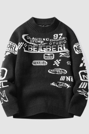 Style Core Aesthetics, New Style Trends Cool Graffiti Knit Sweater