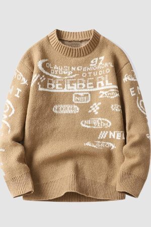 Style Core Aesthetics, New Style Trends Cool Graffiti Knit Sweater