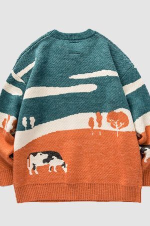 Style Core Aesthetics, New Style Trends Cow Knitted Printed Sweater