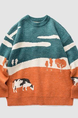 Style Core Aesthetics, New Style Trends Cow Knitted Printed Sweater