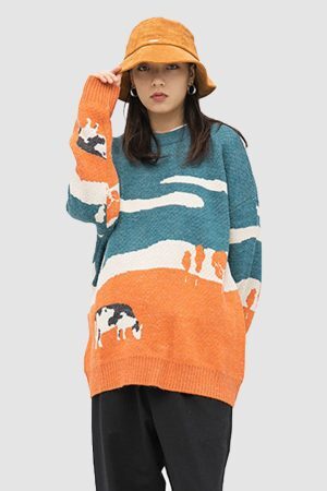 Style Core Aesthetics, New Style Trends Cow Knitted Sweater