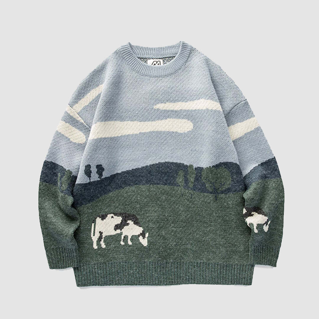 Style Core Aesthetics, New Style Trends Cow Knitted Sweater