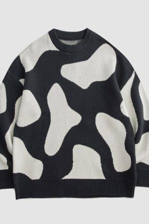 Style Core Aesthetics, New Style Trends Cow Pattern Color Block Sweater