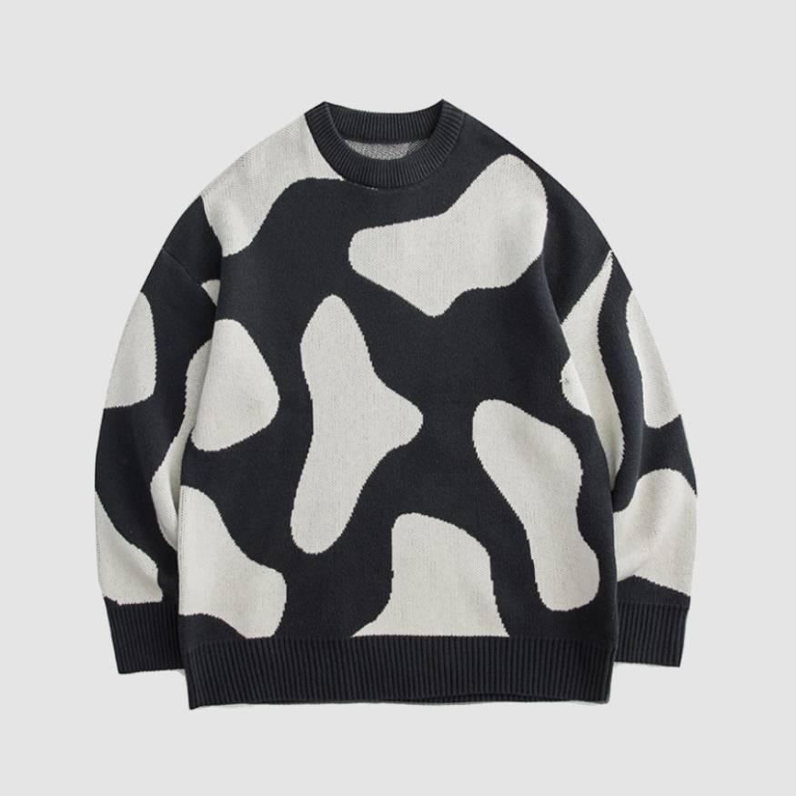Style Core Aesthetics, New Style Trends Cow Pattern Color Block Sweater