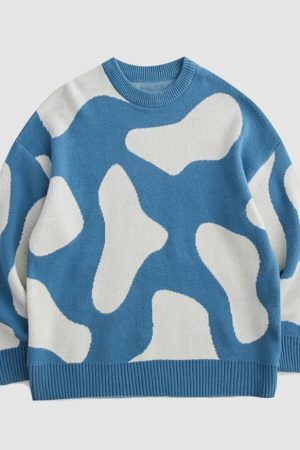 Style Core Aesthetics, New Style Trends Cow Pattern Color Block Sweater