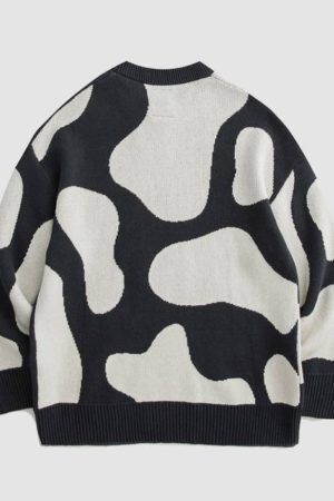 Style Core Aesthetics, New Style Trends Cow Pattern Color Block Sweater
