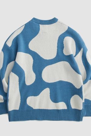 Style Core Aesthetics, New Style Trends Cow Pattern Color Block Sweater