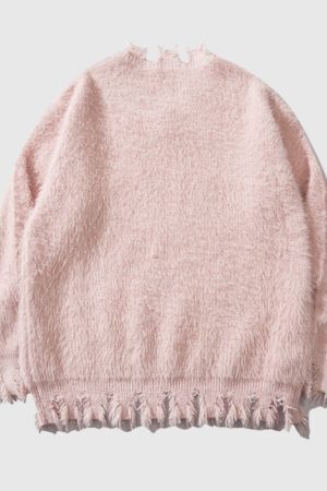 Style Core Aesthetics, New Style Trends Cozy Distressed Mink Knit Pullover