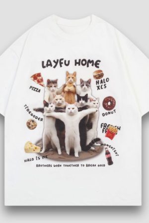 Style Core Aesthetics, New Style Trends Creative Spoof Cat Print T-shirt