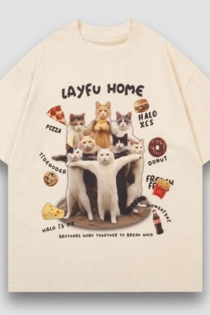 Style Core Aesthetics, New Style Trends Creative Spoof Cat Print T-shirt