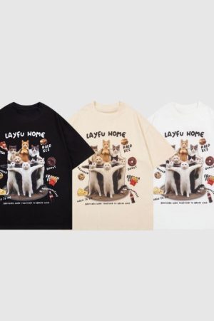 Style Core Aesthetics, New Style Trends Creative Spoof Cat Print T-shirt