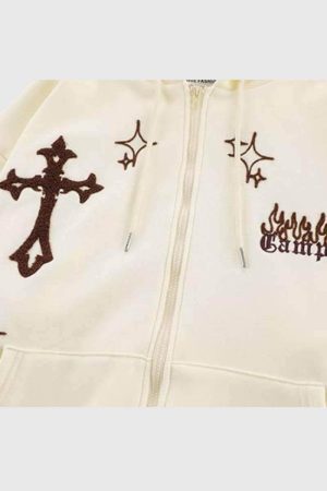 Style Core Aesthetics, New Style Trends Cross Embroidery Hoodie