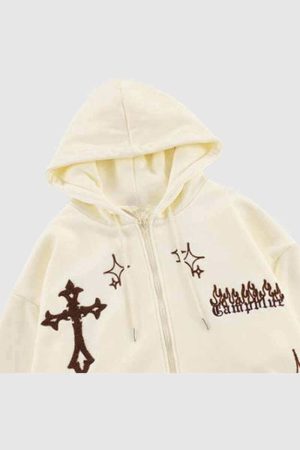 Style Core Aesthetics, New Style Trends Cross Embroidery Hoodie