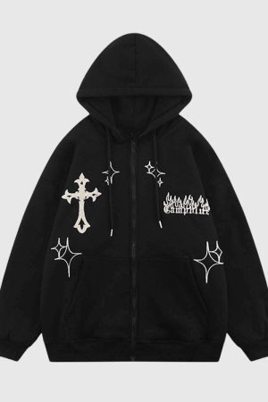 Style Core Aesthetics, New Style Trends Cross Embroidery Oversized Hoodie