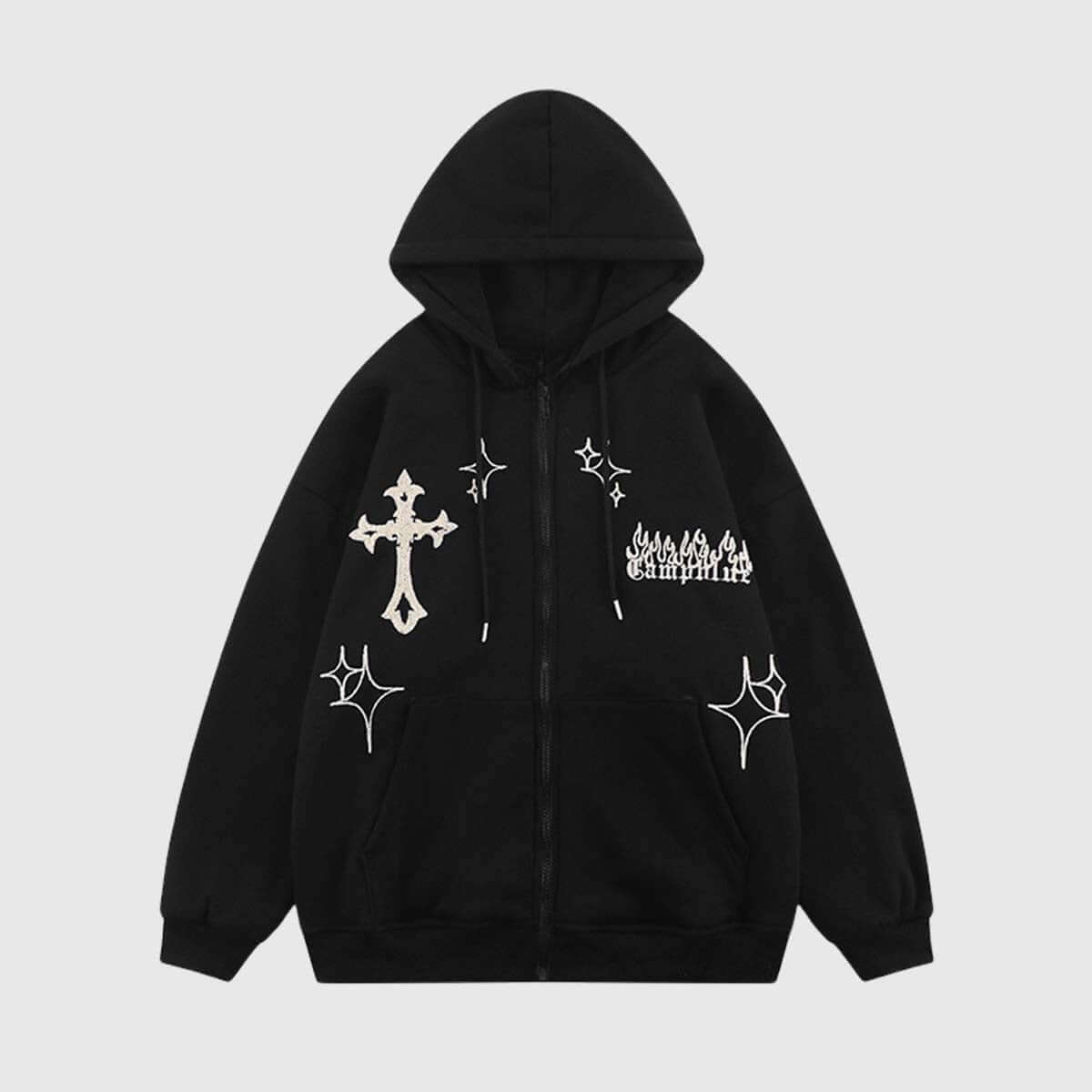 Style Core Aesthetics, New Style Trends Cross Embroidery Oversized Hoodie