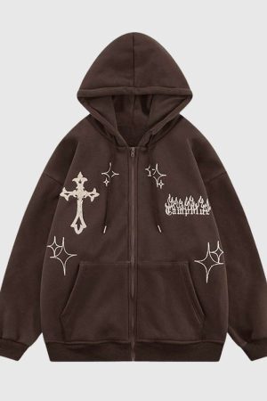 Style Core Aesthetics, New Style Trends Cross Embroidery Oversized Hoodie