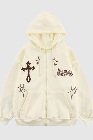 Style Core Aesthetics, New Style Trends Cross Embroidery Oversized Hoodie