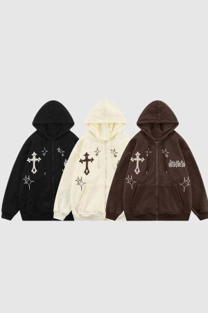 Style Core Aesthetics, New Style Trends Cross Embroidery Oversized Hoodie