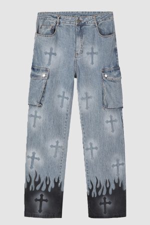 Style Core Aesthetics, New Style Trends Cross Print Jeans
