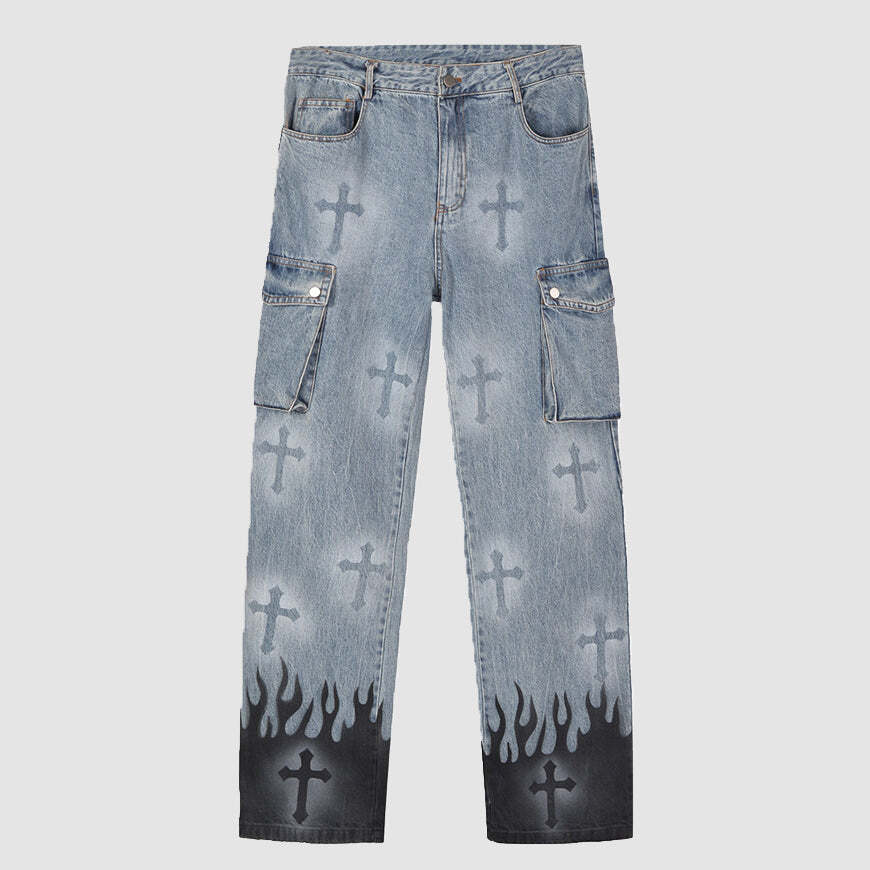 Style Core Aesthetics, New Style Trends Cross Print Jeans