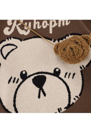 Style Core Aesthetics, New Style Trends Cute Bear Print Knit Sweater + Bear Mini Bag