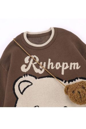 Style Core Aesthetics, New Style Trends Cute Bear Print Sweater + Bear Mini Bag