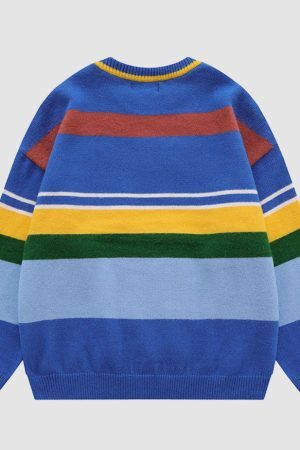 Style Core Aesthetics, New Style Trends Cute Bear & Stripe Pattern Sweater