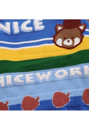 Style Core Aesthetics, New Style Trends Cute Bear & Stripe Pattern Sweater