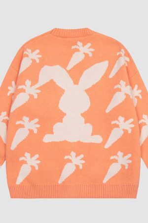 Style Core Aesthetics, New Style Trends Cute Carrot Pattern Cardigan Sweater